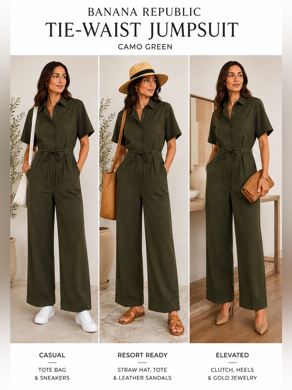 NWT Banana Republic Olive Green Utility Jumpsuit Size 14 Collared Belted One-Pie